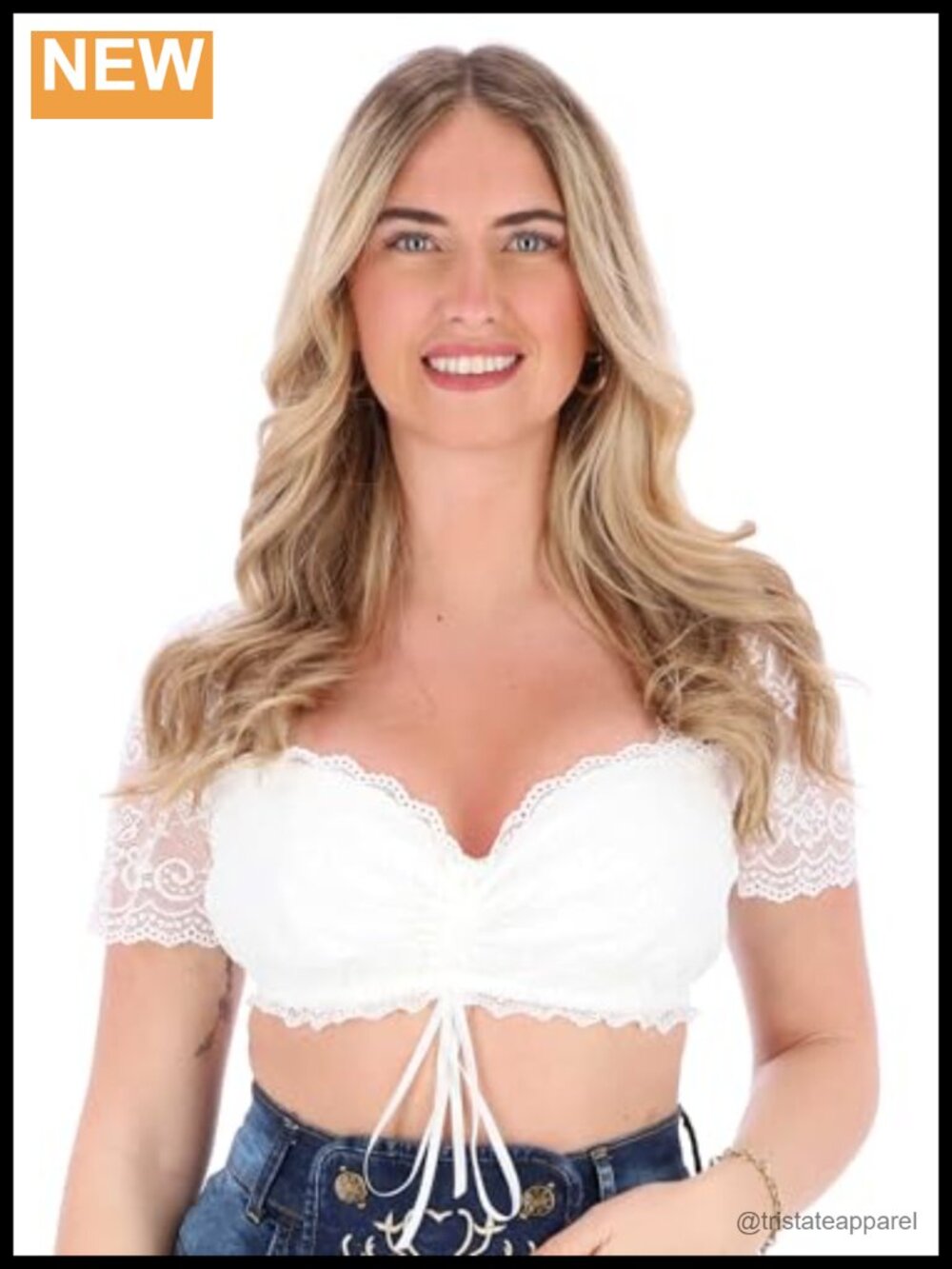 Modern Dirndl Blouse with Adjustable Bow - Soft Stretchy Nylon Spandex -